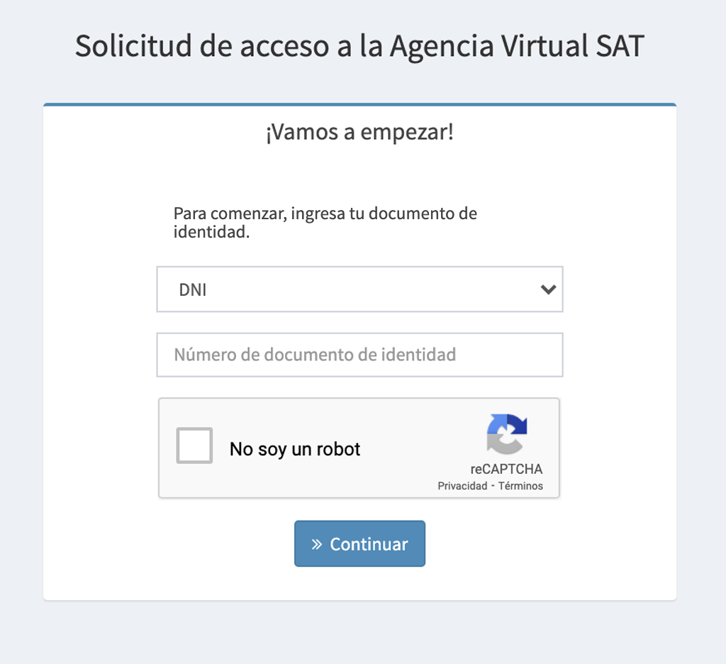 Vista del login de solicitud de acceso.