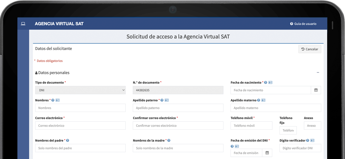 Vista de solicitud de acceso segunda parte